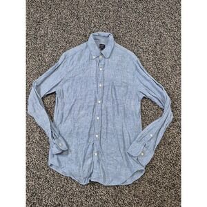 J Crew Mens Linen‎ Shirt Small Button Down Blue Long Sleeve Preppy